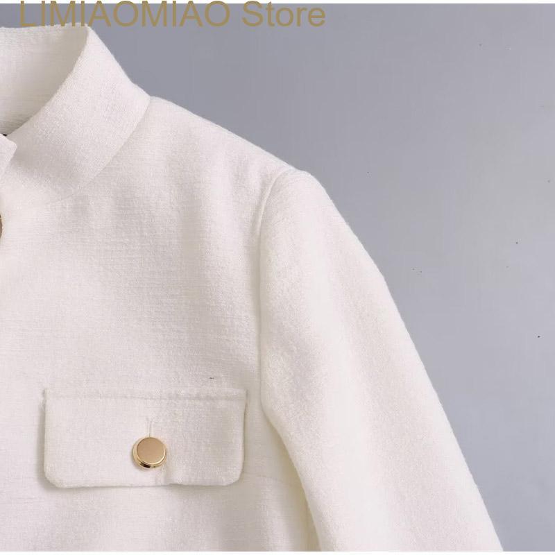 Abrigo elegante de manga larga para mujer, chaqueta blanca con cuello en V para oficina, ropa de calle de invierno, novedad de otoño