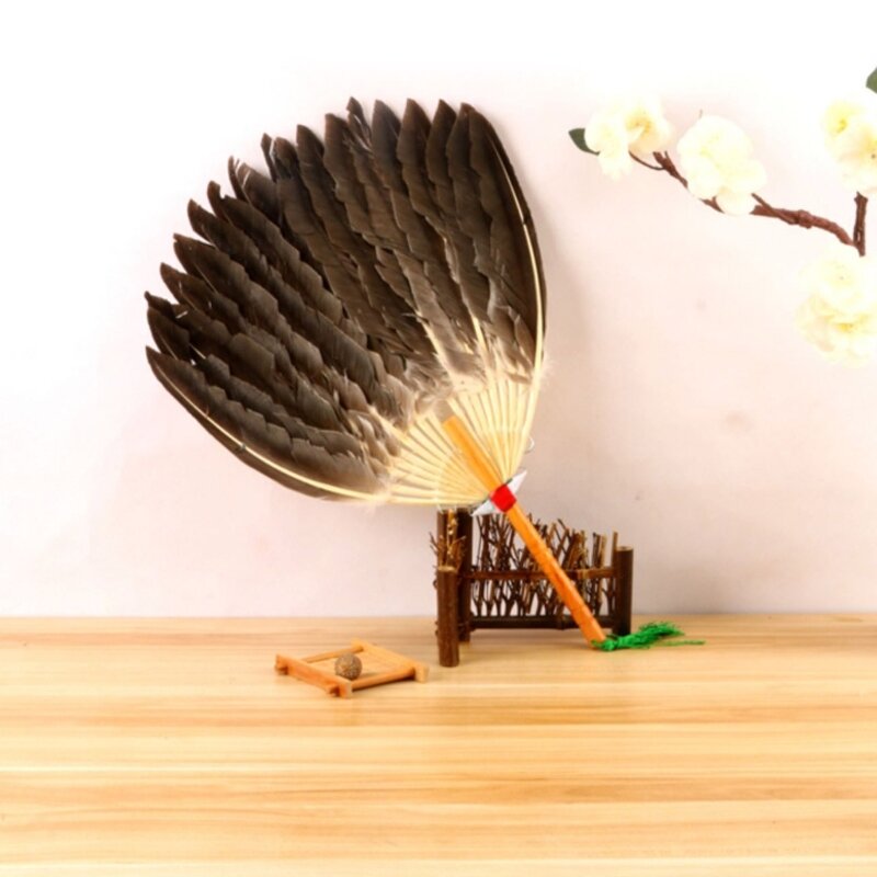 Éventail à main en plumes, accessoires photographie, décorations artisanales en bois, éventail en plumes d'oies, N7YF