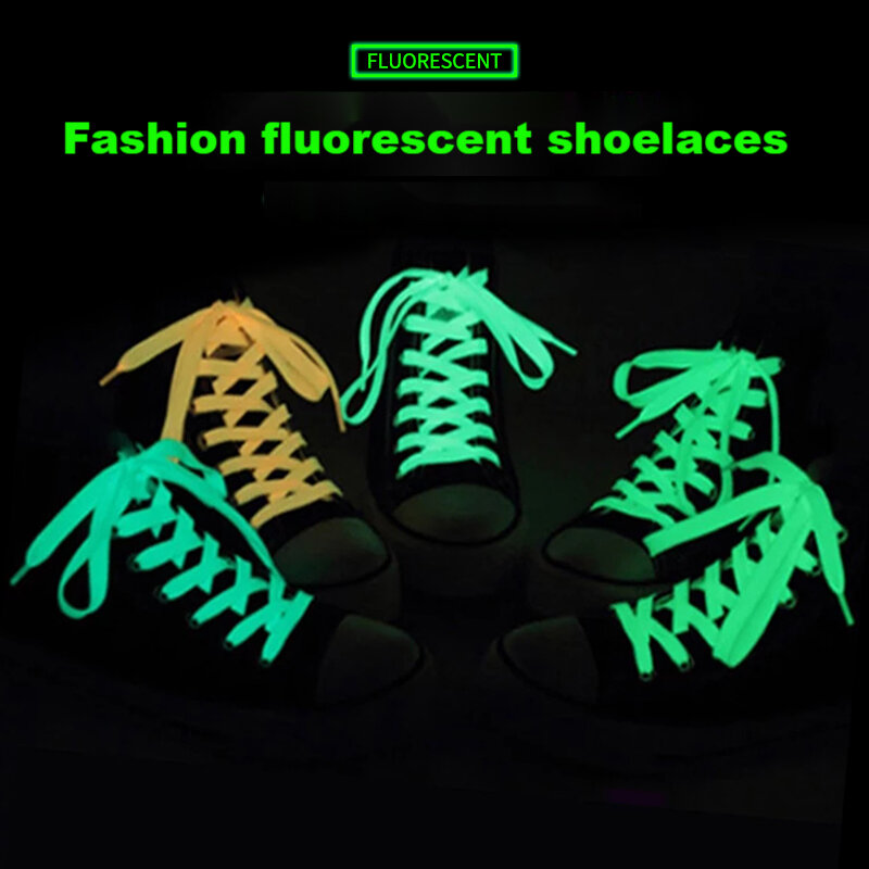 Lacets lumineux lacets plats lacets de chaussures pour baskets qui brillent dans la nuit noire couleur Fluorescent lacets de chaussures 80/100/120/140cm