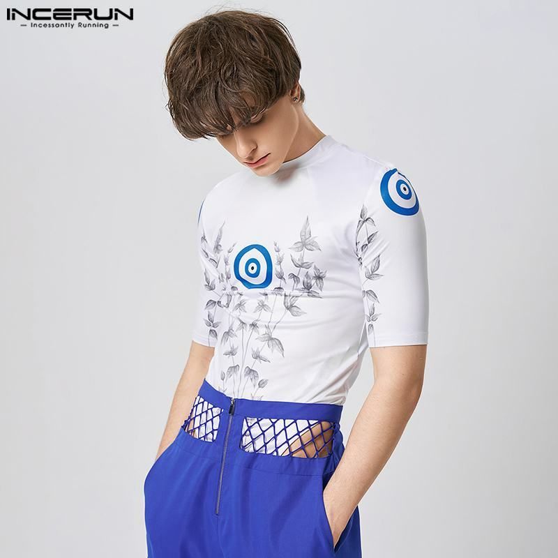 INCERUN-bodysuits de manga curta com impressão masculina, macacão casual de fitness, streetwear de lazer, verão, 2023