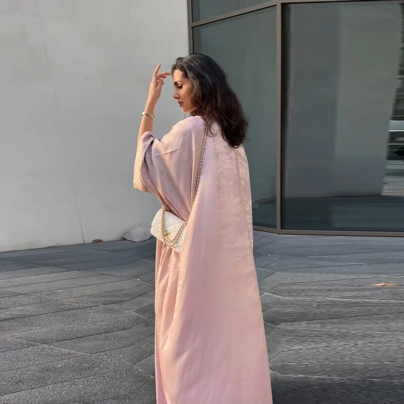 Abayas de satén Eid Mubarak para mujer, cárdigan modesto musulmán, Kimono Jalabiya Marocain, caftán Dubai, Turquía, Abaya, bata árabe, Vestidos