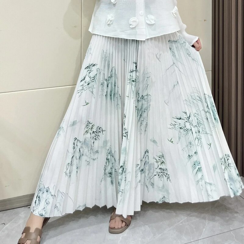 ALSEY Miyake plisowana z chwostem gradientowym moda damska pół spódnica wysokiej jakości wszechstronny Temperament spódnica na co dzień 2024 lato nowy