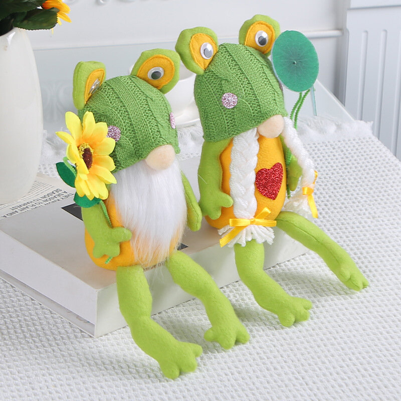 Cute Frog Rudolf Doll Desktop Decoration Knitted Hat Faceless Dwarf Goblin Doll Party Decoration Christmas Props Accessories