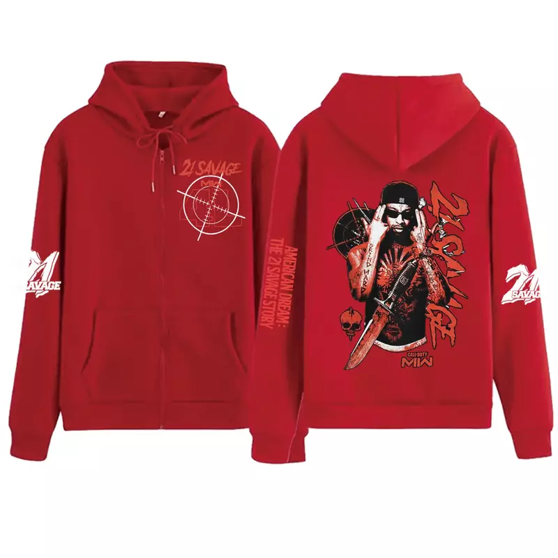 21 Savage American Dream 2024 Zipper Hoodie Harajuku Hip Hop Pullover Tops Sweatshirt Streetwear Fans Gift