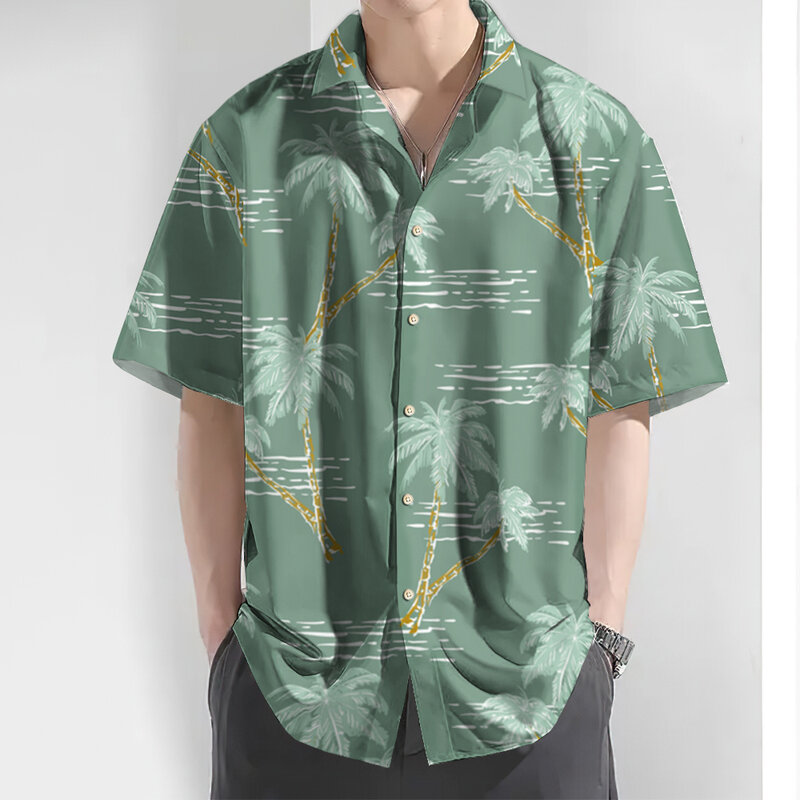 Nuova camicia hawaiana per uomo 3d camicia a maniche corte con stampa albero di cocco top abbigliamento maschile Casual quotidiano camicie oversize larghe 2024