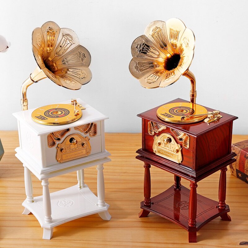 Kreative Grammophon-Modell-Spieluhr im europäischen Stil Retro-Spieluhr Rekord nach Hause Wohnzimmer Bar Büro Dekoration Geschenk Ornamente