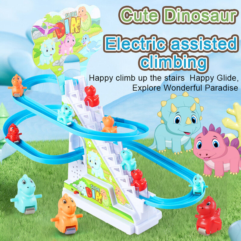 오리 돼지 슬라이드 장난감 세트, 재미있는 자동 계단 등반 만화 동물 경주 트랙 세트, 조명 음악, 어린이 생일 선물