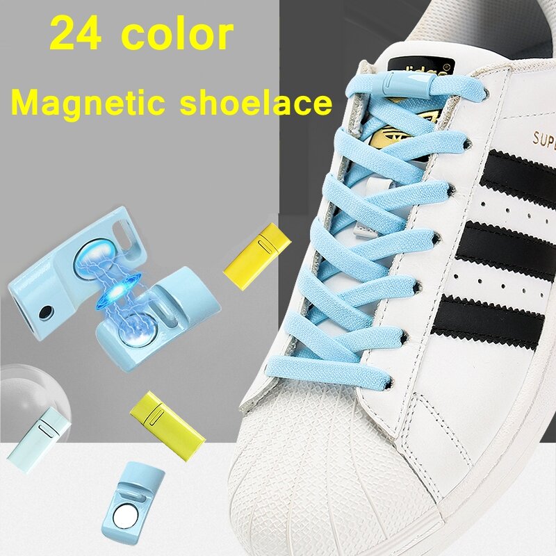 No tie Shoe laces Elastic Laces Sneakers Magnetic Lock Shoelaces without ties Kids Adult Flat Shoelace One Size fits All Shoes