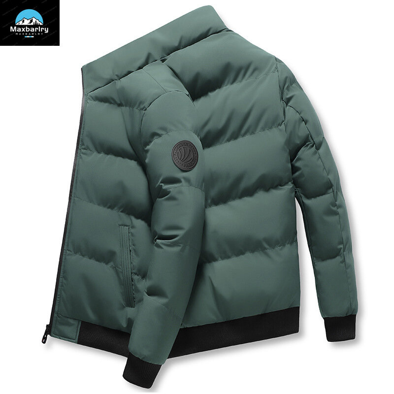 남성용 두꺼운 코튼 다운 재킷, 캐쥬얼 스탠드 칼라 파카, 두꺼운 따뜻한 단색 코트, 윈드비커 아웃웨어, 겨울 패션