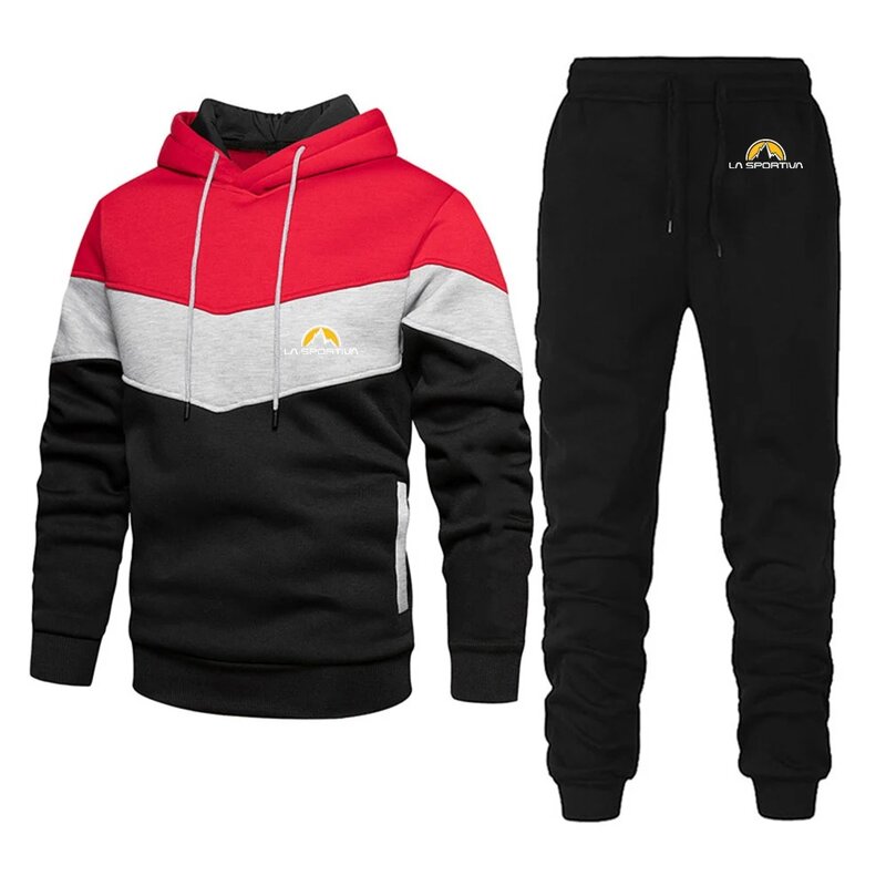 2024 Nieuwe Lente En Herfst Heren La Sportiva Logo Bedrukt Tricolor Sweatshirt Patchwork Hoodie Joggingbroek