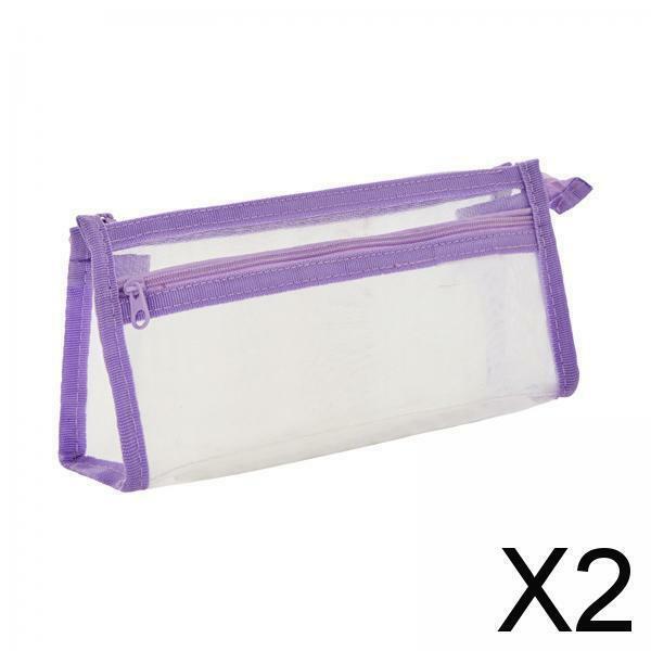 2X kantong penyimpanan pensil transparan, untuk alat tulis kantor bepergian rias wajah