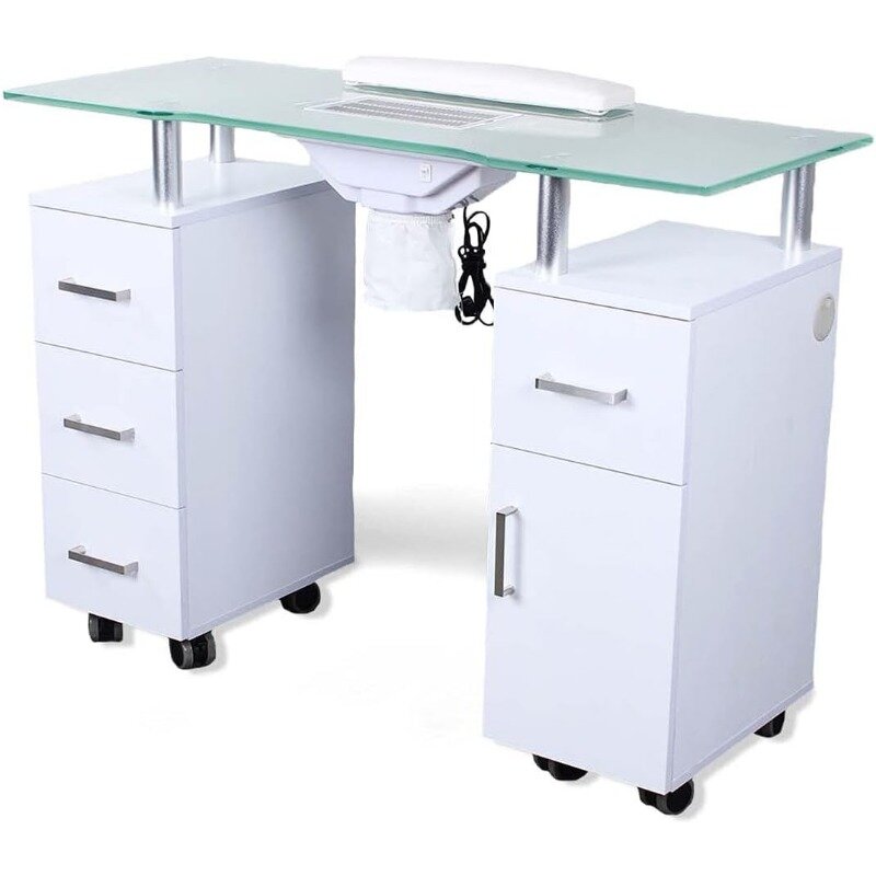 Manicure Table GLASS GLOW WHITE Salon Nail Table Salon Furniture & Equipment