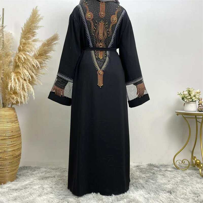 2024 Dubai Abaya Diamanten Kimono Vest Jalabiya Kalkoen Kaftan Vrouwen Moslim Jurk Islamitische Feestjurk Gewaad Eid Ramadan Djellaba