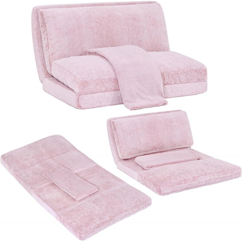 Rozkładana sofa materaca z kocem, 46x9 1 cal miękkie kanapa ze sztucznego futra z możliwością prania w pralce i zdejmowana pokrywa, podwójne FL