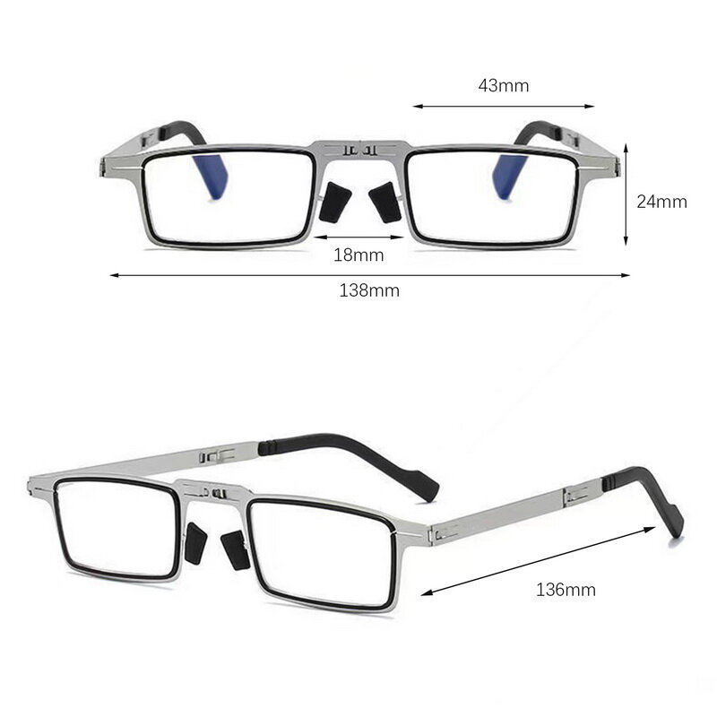 Przenośne inteligentne składane okulary do czytania niebieskie światło blokowanie dla mężczyzn metalowe okrągły kwadrat starsze okulary dioptrii prezbiopia Gafas