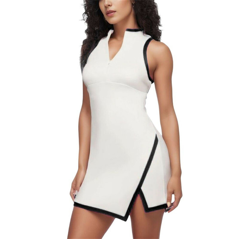 Women Athletic Dress Golf Tennis Sport Dress Mock Neck Sleeveless Side Split Above Knee Length Dress Workout Dress 2024 New