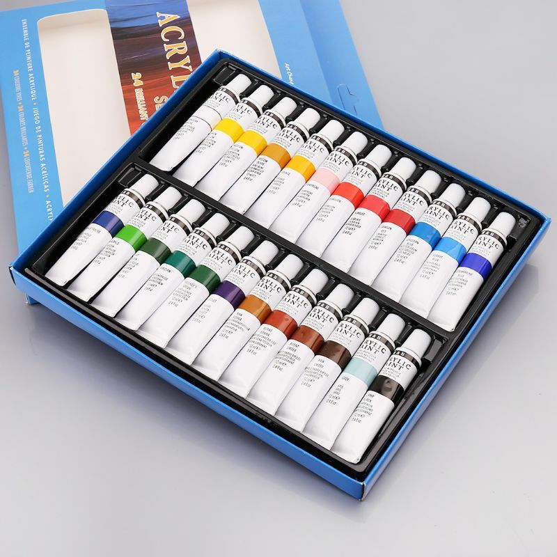 DIY24 Color Acrylic Paint Set Non-toxic and Durable 12ml Tube Drawing Painting Pigment Hand-painted Wall Artist School Supplies