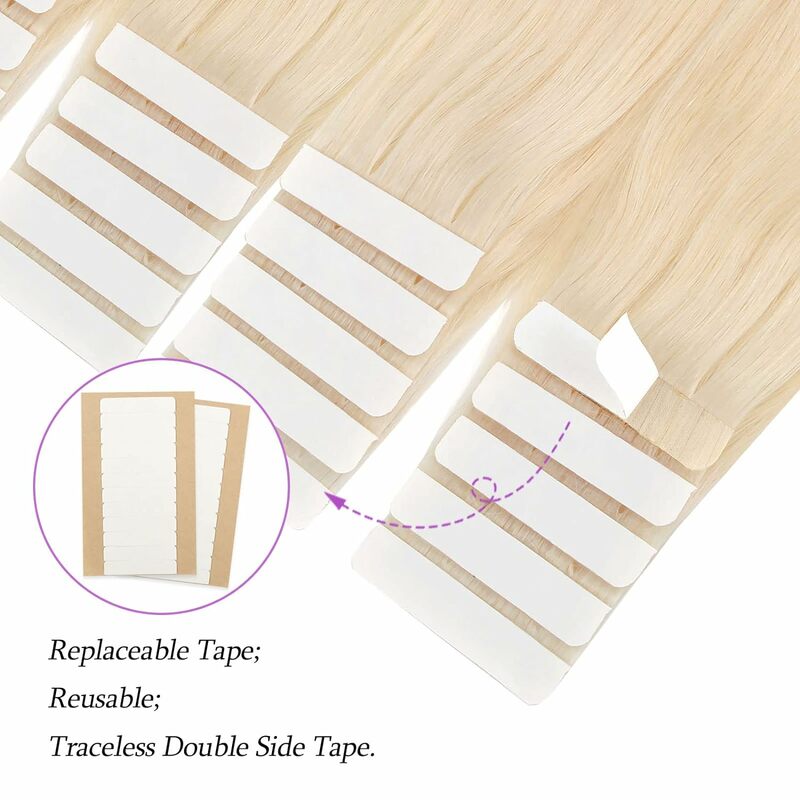 Straight Tape in Hair Extensions Human Hair Color #613 Bleach Blonde Hair 16-26 Inch 100% Real Human Hair Extensions For Women