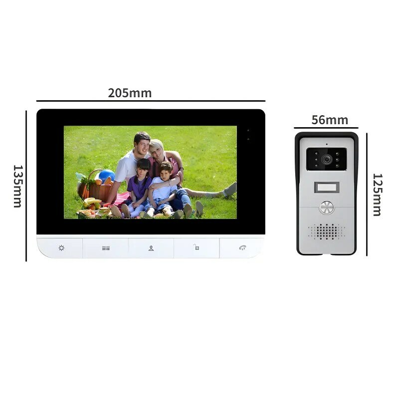 نظام اتصال داخلي ذكي بالفيديو من Tuya ، شاشة 7 بوصة ، شاشة LCD ، زر مادي ، هاتف باب مع كاميرا P ، عدة اتصال داخلي بالفيديو