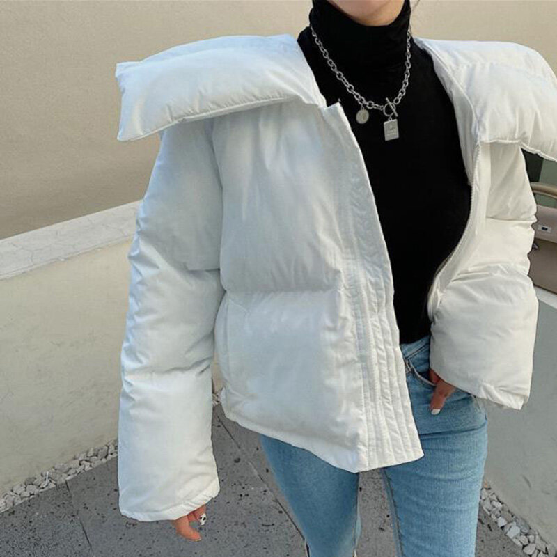 Abrigo grueso de algodón con solapa para mujer, parka informal de manga larga con cremallera, holgada, acolchada, de gran tamaño, para invierno