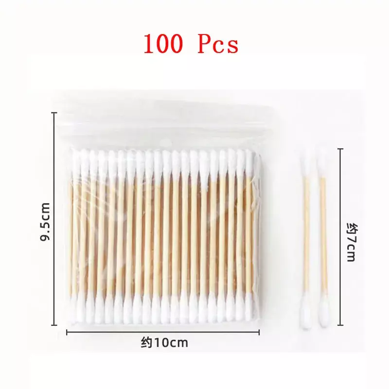 100Pcs Disposable Double Head Cotton Swab Buds Tip Wood Sticks Cosmetic Nose Ear Cleaning Makeup Tools Cotton Swabs