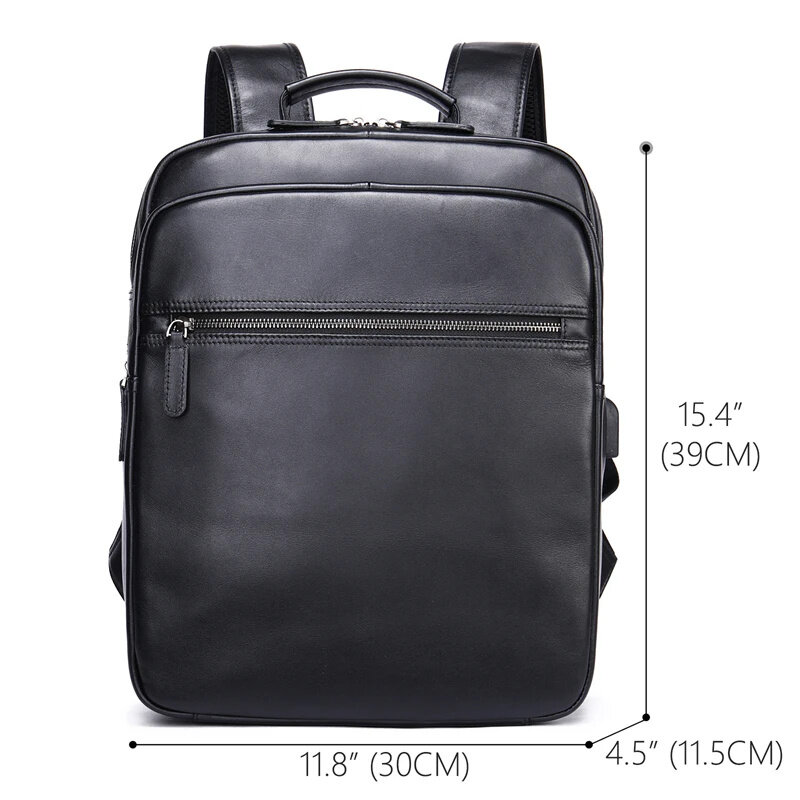 High Capacity Leather Backpack Real Cowskin Computer Bag Black Men's Genuine Laptop Backpacks 13 14 inch daypack school
