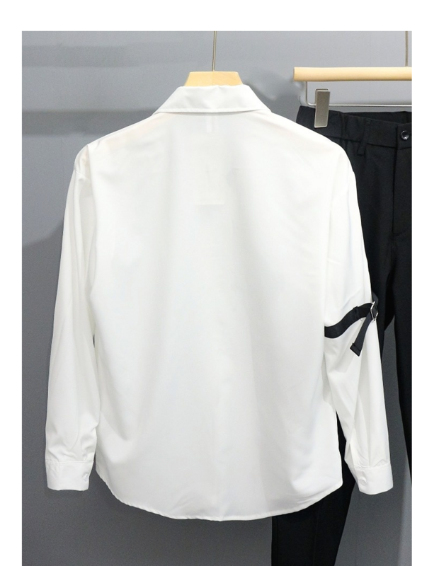 2023 ربيع جديد قميص الرجال قميص طويل الأكمام المرقعة فضفاض عادية موضة مصمم الذكور الأعمال فستان قميص البلوزات C127