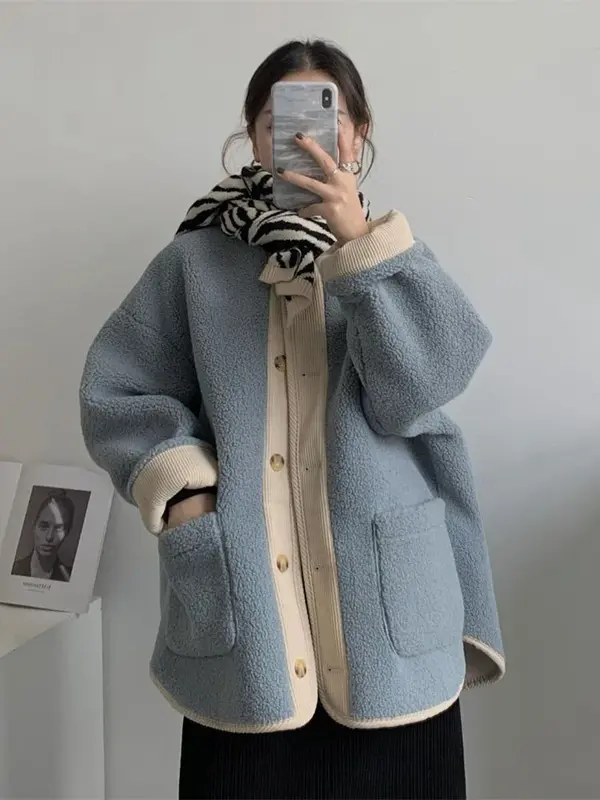 Manteau en fourrure d'agneau pour femme, veste de baseball épaissie, haut de célébrité, style court, nouveau, automne, hiver, 2023
