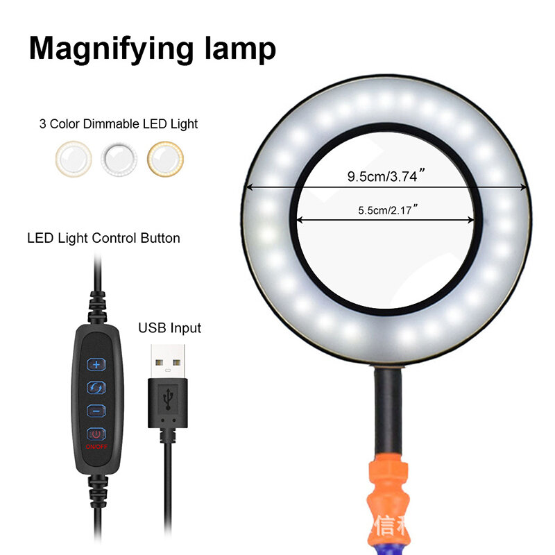 PCB Soldering Holder Helping Hands LED Lamp 3X Magnifying Glass For Electronic Welding Third Hand Fresnel Lens
