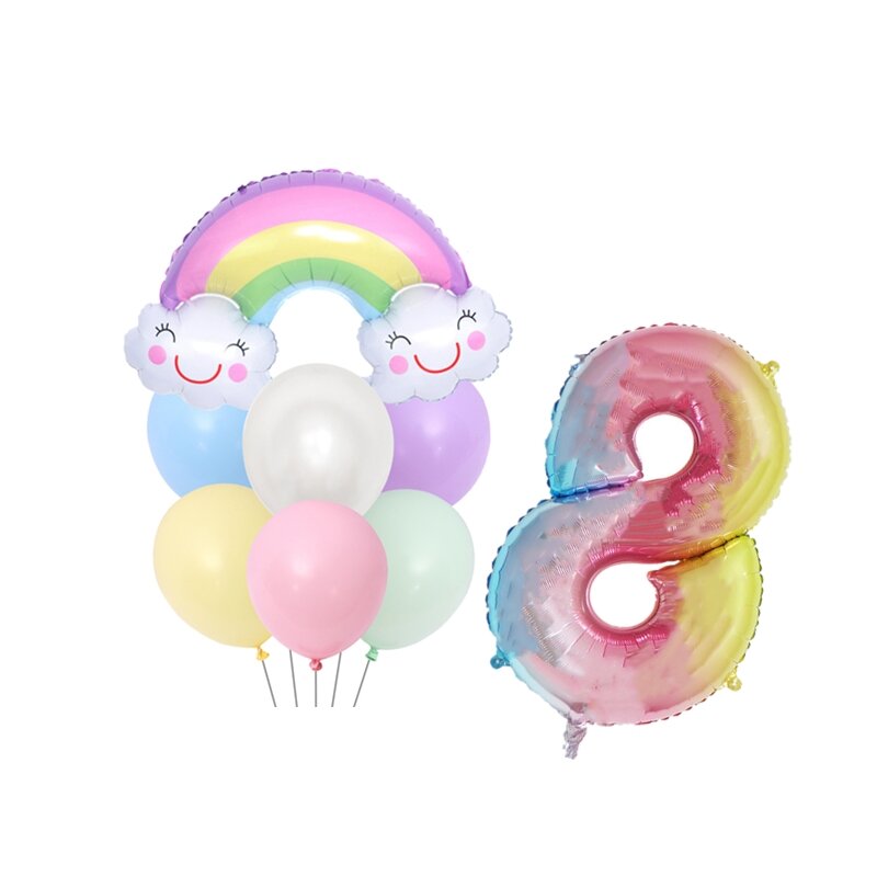 레인보우 생일 파티 장식 일회용 식기 종이 접시 컵 냅킨 레인보우 풍선 소녀 레인보우 파티 용품