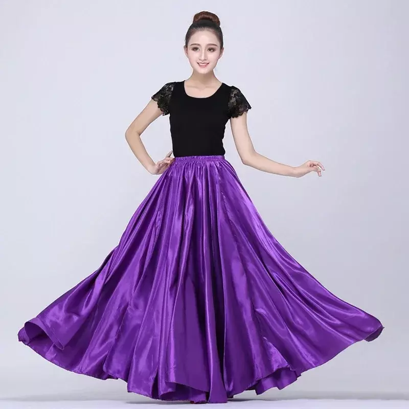 10colors Team Stage Performance Bally Dancing Costumes for Adult Woman Big Swing Satin Silk Gypsy Spanish Flamenco Skirt