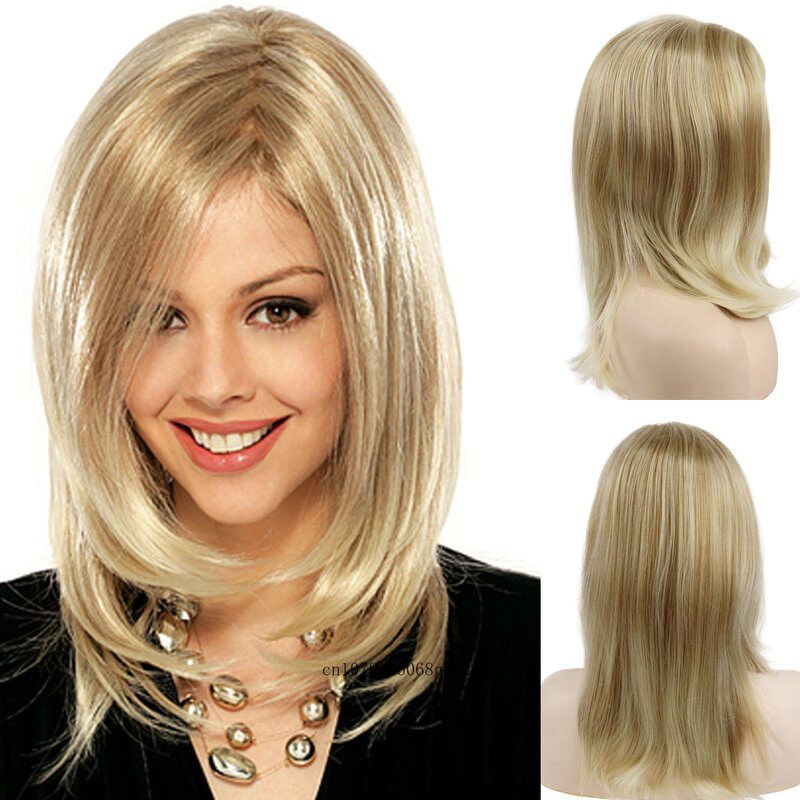 Blonde Wig Synthetic Hair Medium Length Straight Wigs for Women Lady Girl Heat Resistant Daily Party Cosplay Costume Halloween