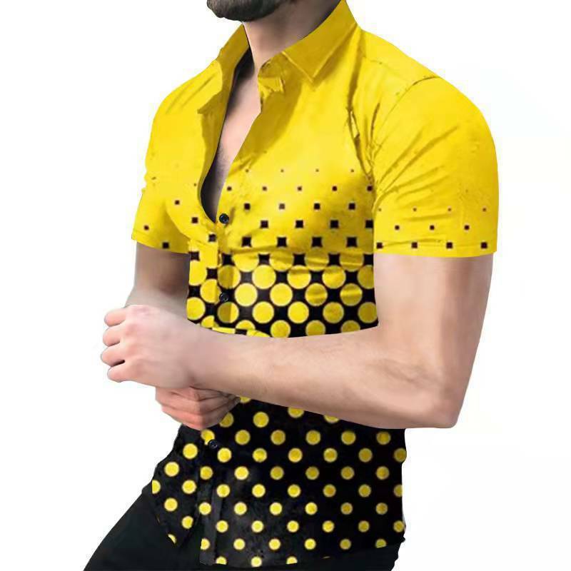 2022 뉴 여름 프린트 셔츠 남성 패션 턴 다운 칼라 버튼드 셔츠, 캐주얼 반팔 가디건 스트리트웨어