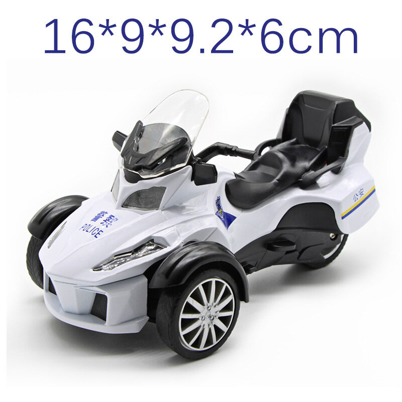 PoliceMotorcycles-modelo de motocicleta de 3 ruedas para niños, juguete de aleación fundido a presión, modelo de motocicleta, Pull Back Sound Light Motor Van Collection, regalo de juguete para niños, 1:12