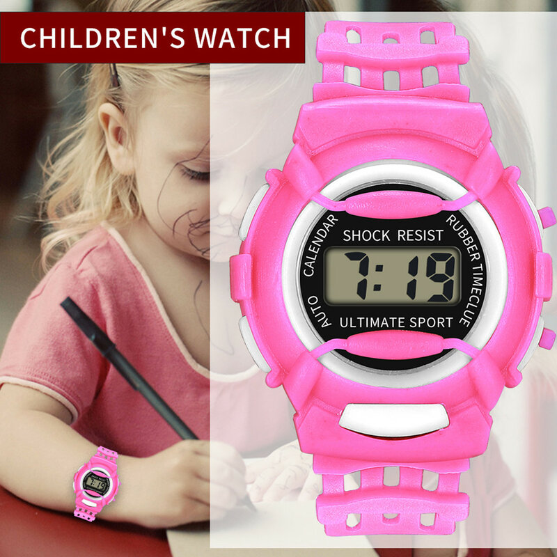 Eletrônico LED Digital Sport Relógios para crianças, Dial redondo, Silicone Strap Relógios de pulso, Meninos e Meninas Presente