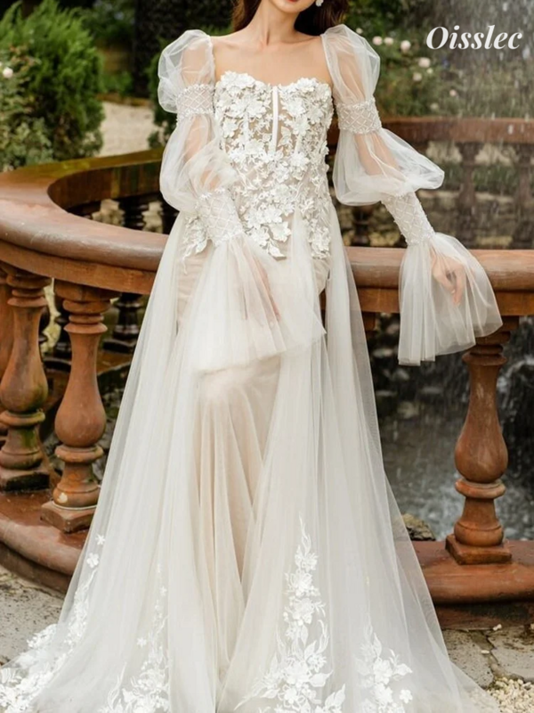 Oisslec Dress elegante Vintage Ivory Princess Wedding Lace Applique personalizza abiti da sera per abiti da ballo per occasioni formali