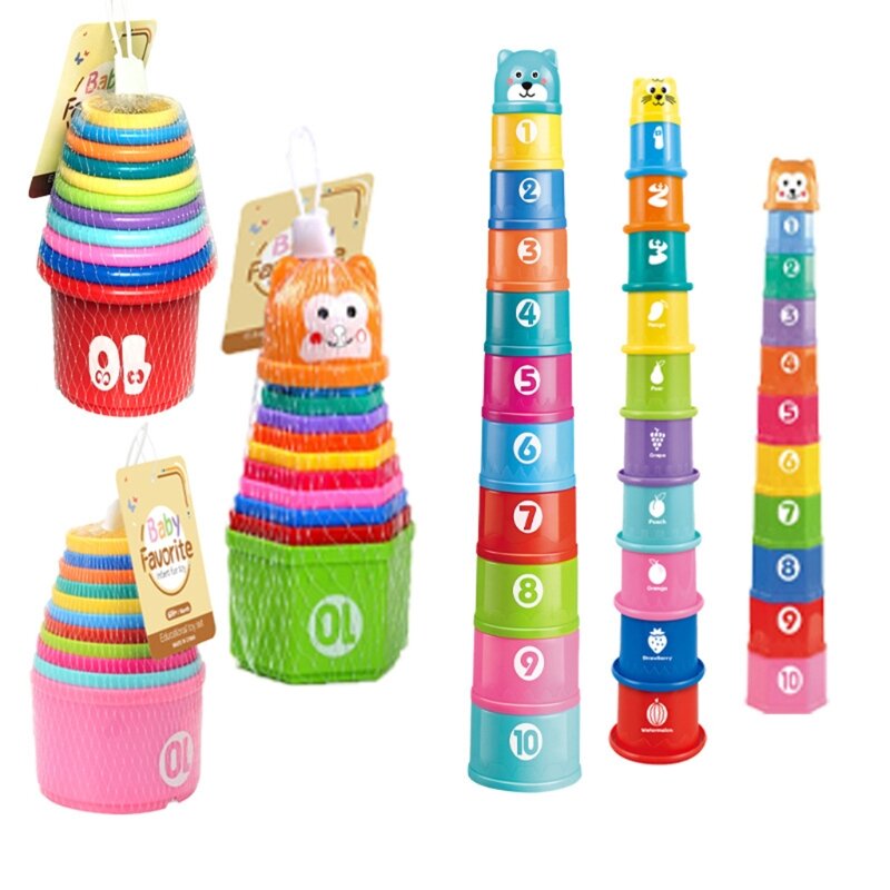 Kids Combination  for Kids 4-6 Table Rainbow Stacked Cups Tower Fun Toy Gift