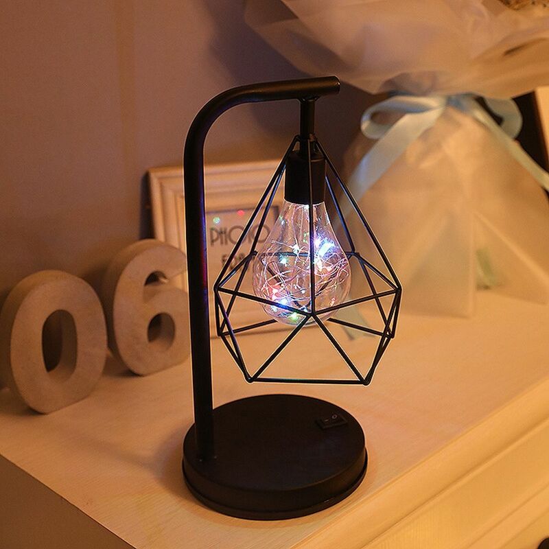Colorido Iron Art Cafe Lamp, Atmosfera Lamp, Presente de Natal, Table Lamp, Nightstand Decor, Night Lamp, Iluminação de cabeceira