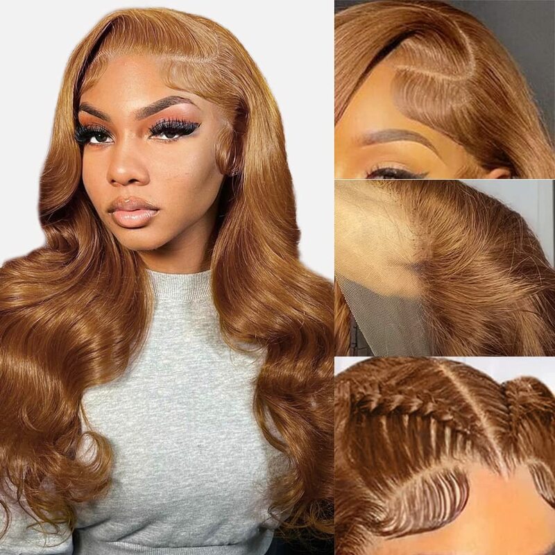 Swupod-Peluca de cabello humano ondulado para mujer, postizo de encaje frontal HD transparente con 200 de densidad, Remy, Color marrón, sin pegamento, 13x4, 13x6, 30 #