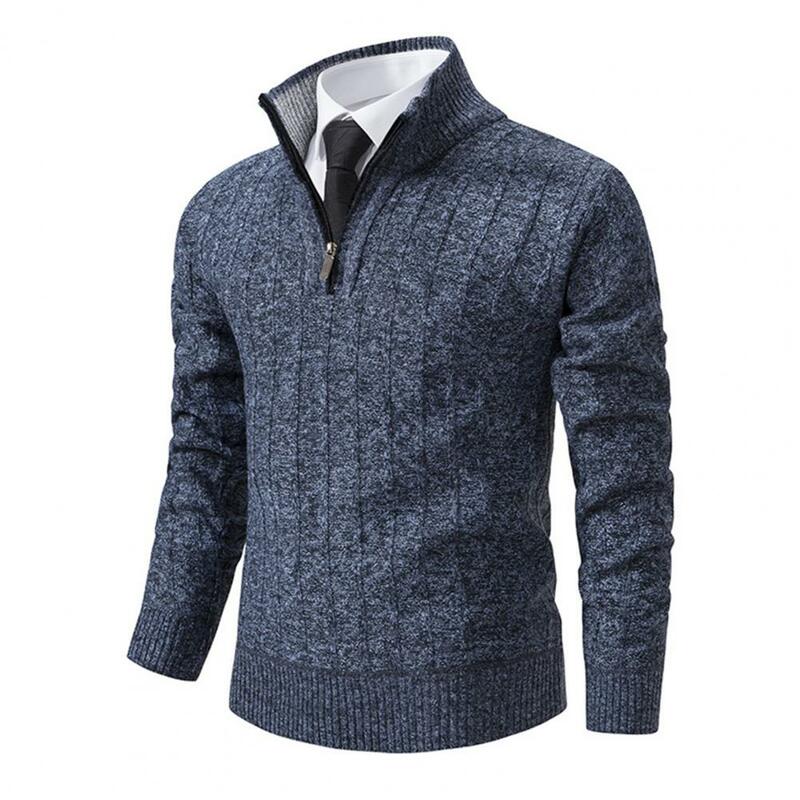 남성용 단색 스웨터, 캐쥬얼 긴팔 스웨터, 두껍고 따뜻한 남성용 스웨터, 지퍼 디자인, 스탠드 칼라 보터밍 스웨터