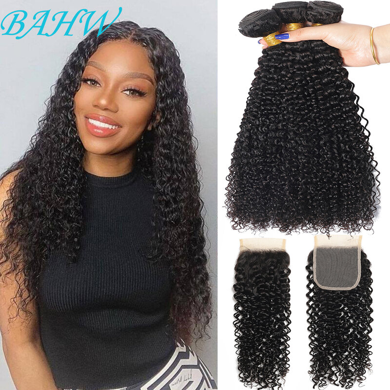 12A Burmese Kinky Curly Bundles With 4x4 Lace Closure 100% Human Hair Weave 3/4 Pcs Virgin Hair Bundles With Swiss Lace Closure