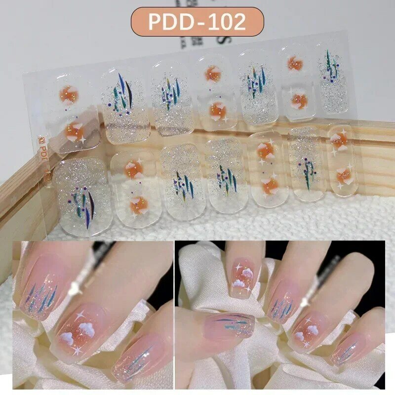 Pegatina de Gel para uñas, parche deslizante, flor, gradiente de Color, pegamento trasero, cubierta completa, impermeable, lámpara UV, manicura, 1 unidad