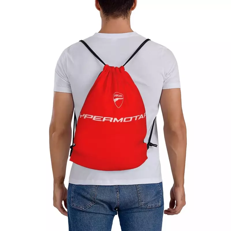 Hypermotard Ducati (tulisan putih) Backpac tas serut portabel bundel tas olahraga saku tas buku untuk siswa perjalanan