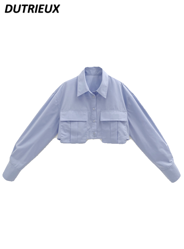 Wiosenno-letnia damska bluzka styl japoński słodka urocza luźna bluzka jednorzędowa jednokolorowa koszula z długim rękawem