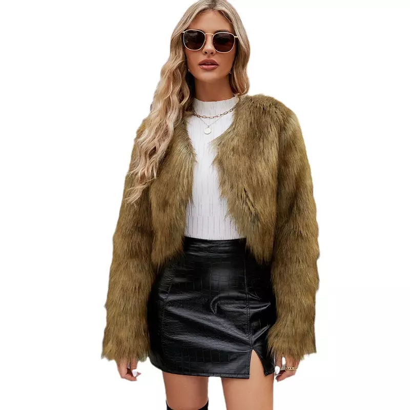 Moda damska imitacja futra jejecket zima nowy krótki płaszcz z futrem dla kobiet