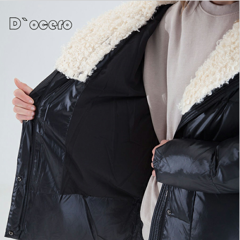 D'ocero-인조 모피 다운 자켓 패딩 파카 면 퀼트 코트 아우터 웨어 여성용, 두꺼운, 따뜻한, 겨울, 2022