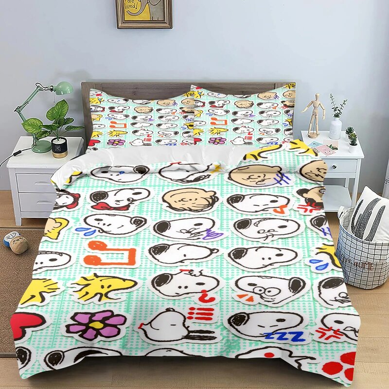 Conjunto de capa Snoopy Quilt 3D para adolescente, confortável colcha, decoração de impressão bonito, cama macia respirável para crianças, 100% poliéster