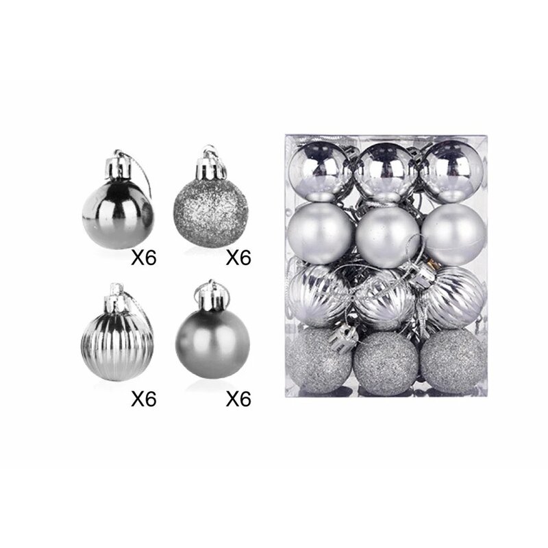 24 Stuks Kerstballen 3Cm Gegalvaniseerde Glanzende Vormige Ballen Kerstballen Hanger Feest Bruiloft Versiering Set