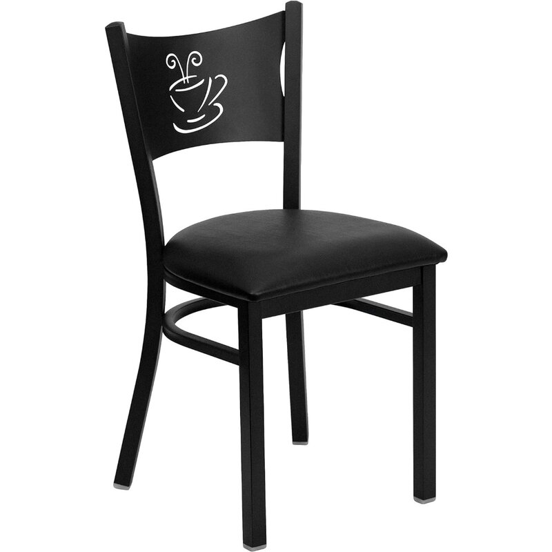 Sedia da ristorante in metallo con schienale in caffè nero da 2 pezzi-mobili da caffè in vinile nero