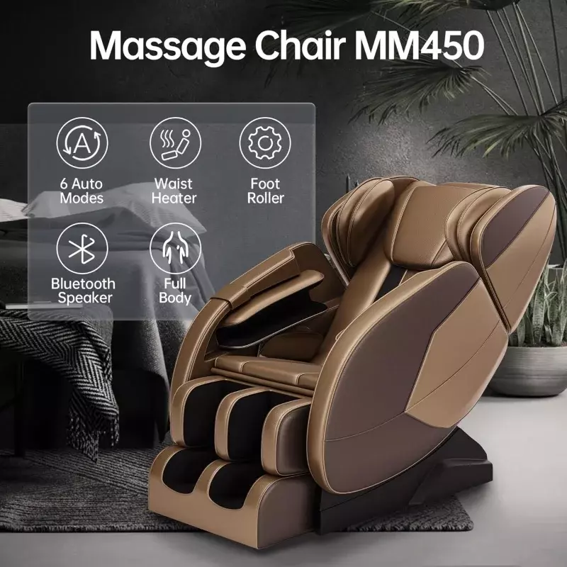 Full Body Zero Gravity Massage Chair, Brown and Gold